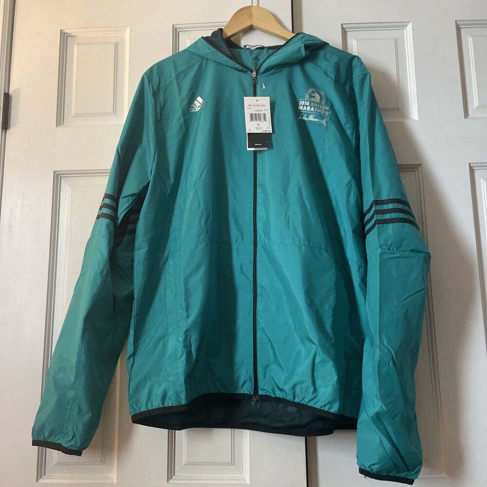NWT Adidas 2016 Boston Marathon Jacket Mens L Teal EQTGRN 120th Windbreaker